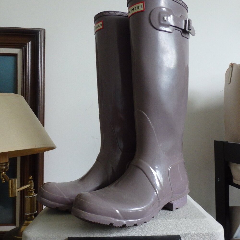 Genuine TALL Hunter rain boots wellies Gloss gray  size 9